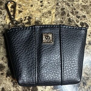 Anne Klein Key Chain Zippered Pouch Bag Charm Black Leather